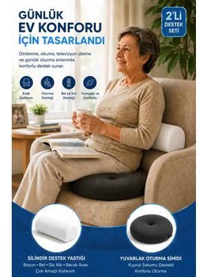 Anva Med Aile Büyükleri Için Ortopedik Silindir Yastık ve Yuvarlak Oturma Simidi 2’li Konfor Seti