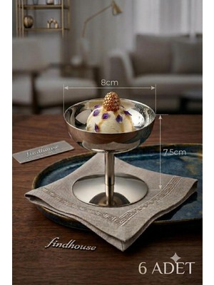 Yeni Nesil 6lı Takım Paslanmaz Çelik Sunumluk Çerez Dondurma Kasesi Ev , Cafe , Restaurant , Otel 80X75MM