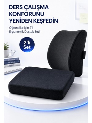 Anva Med Öğrenciler Için Ortopedik Oturma Minderi ve Sırt Bel Destek Minderi 2’li Çalışma Seti