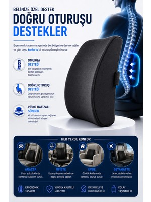 Anva Med Visko Araç Ortopedik Bel Minderi – Oto Koltuk Bel Destek Yastığı, Sırt Dayama Minderi, Ergonomik Sürüş Konforu