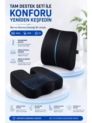 Anva Med Visco Ortopedik Bel Destek Minderi ve Kuyruk Sokumu Oturma Minderi Seti | Araç, Ofis ve Ev Kullanımına Uygun Ergonomik Minder Takımı