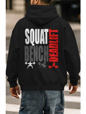 Sevbano Squat Bench Deadlift Fitness Gym Bodybuilding Sporcu Sırt Baskılı Unisex Oversize Penye Hoodie