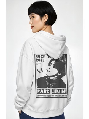 Sevbano Rock In Roll Park Jimin ! Şarkıcı Sırt Baskılı Unisex Oversize Penye Hoodie