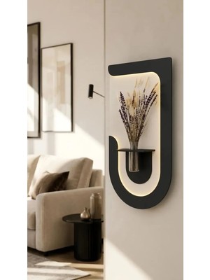 Serengeti Art Akasya Ahşap Pilli Ledli Iskandinav Tarzı Salon Duvar Rafı Modern Çiçeklik 40 x 72 cm