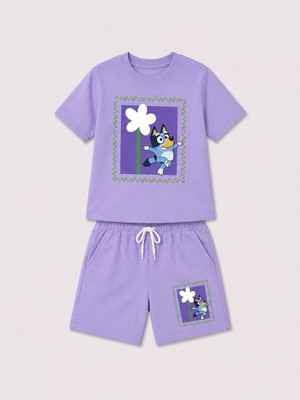 Yiğit Butik Kız Çocuk Karakter Baskılı Şortlu Takım Kısa Kollu Yazlık Ikili Takım