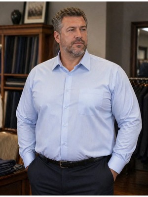 Smak Büyük Beden (3xl-4xl-5xl) Pamuklu , Rahat Kalıp , Cepli, Baba Gömleği -Buz Mavi