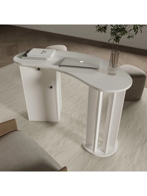 Klubeconcept Hünkâr Mimari Kavisli 150 cm Geniş Çalışma Masası – Beyaz Modern Ofis Masası