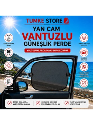TUMKE Araç Yan Cam Güneşlik Perdesi Güneş Önleyici Perde Pratik Katlanır Oto Yan Cam Perdesi Vantuzlu Isı ve Uv Korumalı 2 Adet