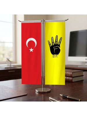Punto Dizayn Rabia -(Tek Vatan -Devlet -Bayrak -Millet ) ve Türk Bayrağı Kırlangıç T tipi Masa Bayrak Takımı