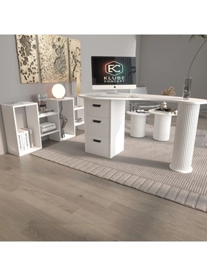 Klubeconcept Athena Kolon Ayaklı Modern Beyaz Çalışma Masası Takımı – %100 Mdf Şık Ofis Seti
