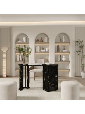 Klubeconcept Dergâh Kavis Formlu 120 cm Dolaplı Çalışma Masası – Siyah Minimal Ofis Tasarımı