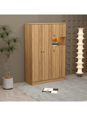 Klubeconcept LED Aydınlatmalı Modern Gardırop Elbise Dolabı – Kahverengi %100 Mdf