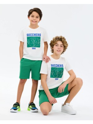 Skechers B Graphic Tee Regular Fit T-Shirt Büyük Erkek Çocuk Beyaz Tshirt Sk2610081-3855