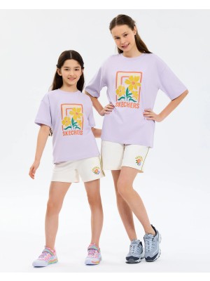 Skechers G Graphic Tee Oversize T-Shirt Büyük Kız Çocuk Lila Tshirt Sk2610019-0764