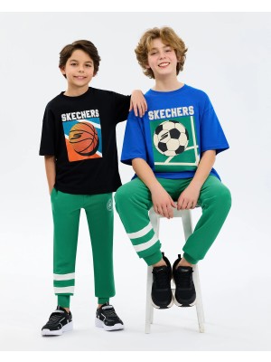 Skechers B Graphic Tee Oversize T-Shirt Büyük Erkek Çocuk Siyah Tshirt SK2610006-3817