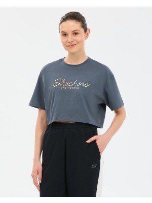 Skechers W Crop Graphic T-Shirt Kadın Gri Tshirt S2610054-3998