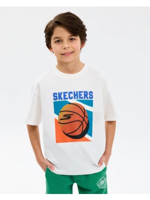 Skechers B Graphic Tee Oversize T-Shirt Büyük Erkek Çocuk Beyaz Tshirt Sk2610006-3855