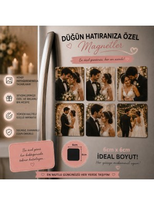 Liya Gift Collection 6'lı Kare Fotoğraf Magneti Düğüne Kişiselleştirilebilir Gelin Damat Anı Hediye Seti