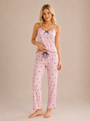 Myhanne Desenli Askılı Kadın Pijama Takımı 2160