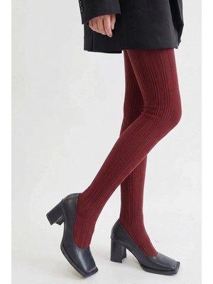 Bony Socks Kadın Şeritli Külotlu Çorap Bordo