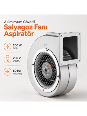Badem10 Alüminyum Gövdeli Salyangoz Fan Aspiratör 200W Yüksek Hava Debili Güçlü Havalandırma Motoru