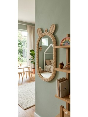 Niobe Home 30X60 Rattan Bambu Çocuk Odası Kulaklı Boy Aynası