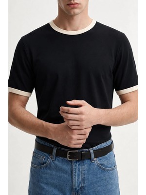 Antioch Siyah Kontrast Yaka Erkek T-Shirt