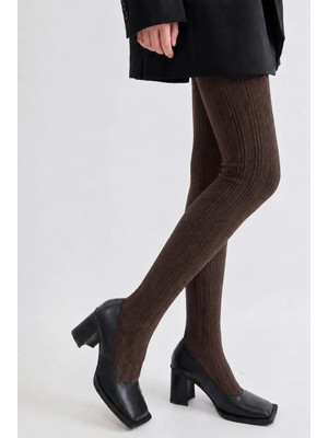 Bony Socks Kadın Şeritli Külotlu Çorap Koyu Kahve