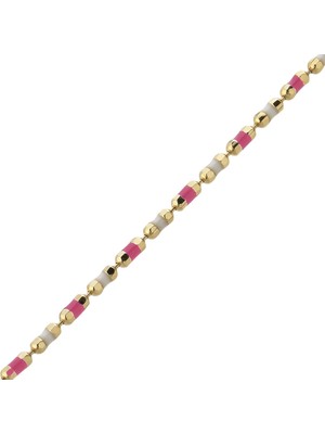 Hakan Mücevherat Pembe Beyaz Mineli 14 Ayar Altın Bileklik 1,80 Gram
