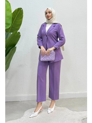 Tesettür Diyarı Blazer Ceket Pantolon Tesettür Takım- Mor