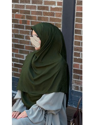 Qalortex Scarf Premium Jakarlı Sare Büyük Boy Esarp-Haki