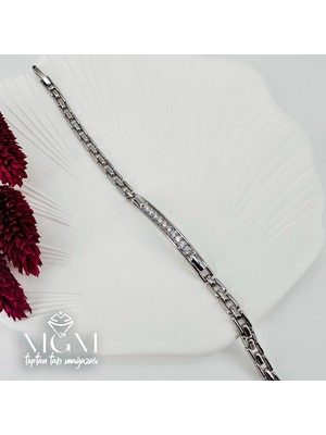 Svoria Store Rodyum Zirkon Taşlı Pirinç Bileklikler 19 cm - KBL0053