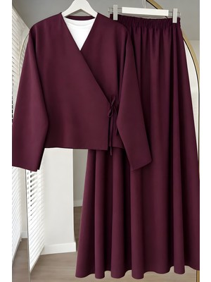 İmaj Butik Mürdüm Yandan Bağlamalı Dabıl Kimono Etekli Takım