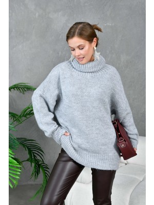 Parkkaron Kadın Balıkçı Yaka Kaşkorse Oversize Triko Tunik 223009