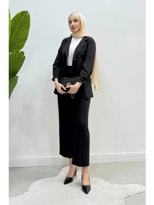 Tesettür Diyarı Blazer Ceket Pantolon Tesettür Takım- Siyah