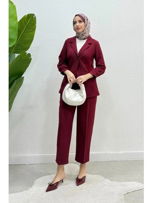 Tesettür Diyarı Blazer Ceket Pantolon Tesettür Takım- Bordo