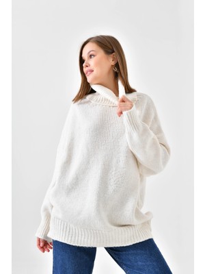 Parkkaron Kadın Balıkçı Yaka Kaşkorse Oversize Triko Tunik 223009