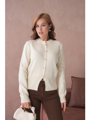 Parkkaron Kadın Bisiklet Yaka Düğme Detaylı Triko Hırka