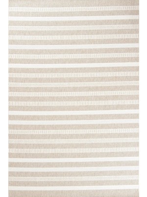 Hoom Rugs Lora 3201 Bej Çizgili Pamuk Taban Hav Toz Vermez Sisal Halı