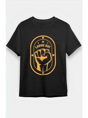 Mevese 1 Mayıs Emekçi Baskılı Oversize Siyah Tişört - Işçi Bayramı Labor Day T-Shirt
