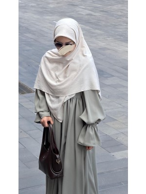 Qalortex Scarf Premium Jakarlı Sare Büyük Boy Eşarp -Krem