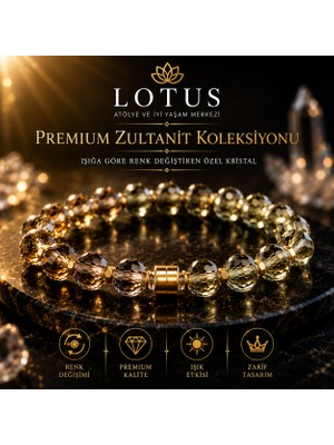 Lotus Atölye ve İyi Yaşam Merkezi 👑 Ultra Premium Zultanit Bileklik – Işığa Göre Renk Değiştiren Özel Kristal Tasarım