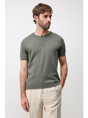 Antioch Haki Dokulu Erkek Triko T-Shirt