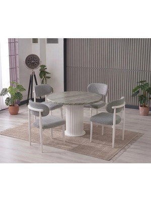 JoyMassa Lina Bohem 90X90 Beyaz Yuvarlak Masa & 4 Polo Sandalye Seti