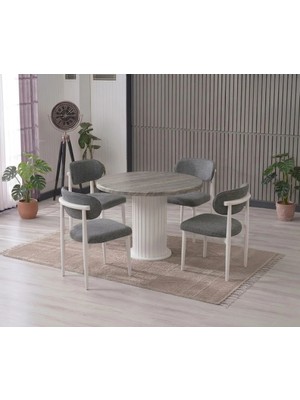 JoyMassa Lina Bohem 90X90 Beyaz Yuvarlak Masa & 4 Polo Sandalye Seti