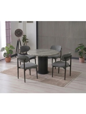 JoyMassa Lina Bohem 90X90 Beyaz Yuvarlak Masa & 4 Polo Sandalye Seti