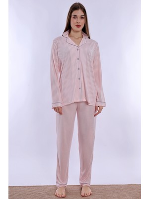 bylohusa Önden Düğmeli Pamuklu Hamile Lohusa Emzirme Pijama Takımı Effortt - Pembe