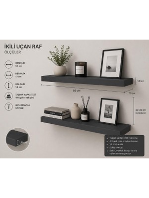 Çağla Design Uçan Raf Modeli Antrasit 2 Li