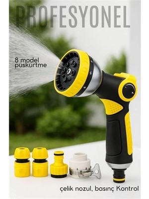 Motto Ticaret Profesyonel 8 Modelli Metal Basınçlı Sulama Tabancası Seti | Ayarlanabilir Jet | Hortum Konnekt�