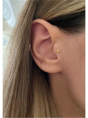 OkkoStore Kadın Cerrahi Çelik Gold Renkli Yıldız Tragus Piercing Kıkırdak